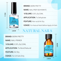 BORN PRETTY Lot de 2 : Préparateur d'ongles déshydratant et Base Coat sans acide pour gel UV acrylique, séchage à l'air, pour nail art