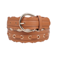 Ceinture en cuir écossais vintage pour femme, avec œillets entrelacés en PU et boucle ovale dorée en alliage de zinc, idéale pour les robes féminines.