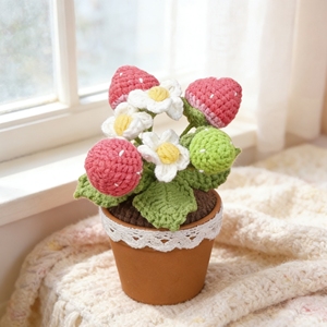 Pot de fleurs en crochet fait main en forme de <span class=keywords><strong>fraise</strong></span>, pot de fleurs en fil tricoté pour la décoration de la maison, cadeau au crochet - Product Image 6