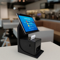 Soporte para Tablet POS con Espacio para Impresora, Ajustable de 135-190 mm, Rotación de 90 Grados, Soporte Metálico con Gestión de Cables para Punto de Venta