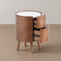 Nordique Moderne En Bois Baril Table De Chevet Marbre Top Chambre Table De Nuit Armoire De Rangement pour Hôtel Appartement Maison Salle À Manger