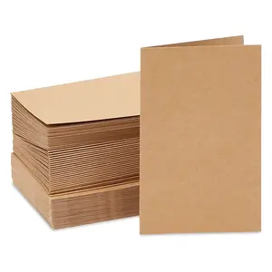 Cartes de vœux vierges manuscrites personnalisées kraft brun papier d'art plié artisanal «Merci» Invitations avec enveloppes