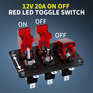 Interrupteur à bascule <span class=keywords><strong>3</strong></span> en 1 20A 12VDC avec LED rouge éclairée ON-OFF, <span class=keywords><strong>3</strong></span> gangues, panneau de course automobile avec couvercle de sécurité pour avion - Product Image 3