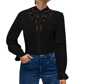 Yiwu Fangxin fabbrica che vende camicetta abbottonata a maniche lunghe camicia formale da donna bianca in pizzo da ufficio - Product Image 3