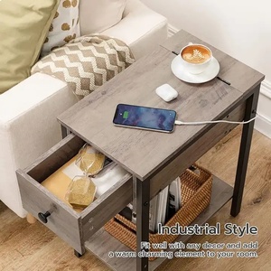 Mesa Auxiliar Extensible Moderna con Estación de Carga, Mesita de Noche Estrecha con Cajón, Puertos USB y Tomas de Corriente - Product Image 5
