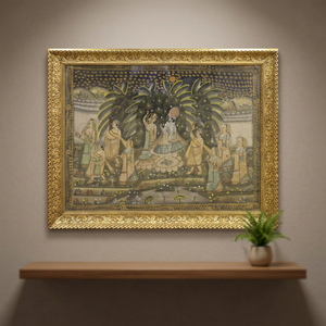 Peinture indienne traditionnelle de haute qualité sur soie, unique en son genre, 45x35, bon état, ABC Rugs ABCP-24 - Product Image 3