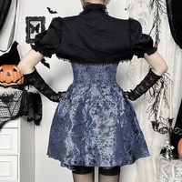 Robe en dentelle florale bleu foncé style Gothic Lolita avec chaînes en diamant argenté et gants assortis - Vente en gros/ODM Ensemble Élégance Victorienne 3D