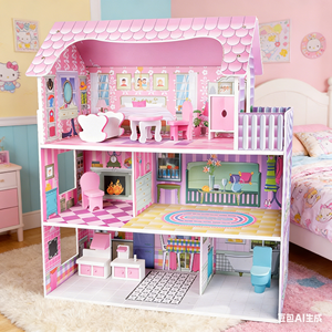 <span class=keywords><strong>Maison</strong></span> de poupée personnalisée rose, villa de simulation éducative <span class=keywords><strong>en</strong></span> <span class=keywords><strong>bois</strong></span>, jouets pour enfants - Product Image 2