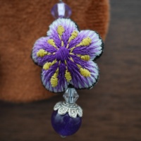 Anting-anting gantung etnik trendi dengan bordir Miao buatan tangan, bunga kecil, batu alam kuning, merah muda, ungu untuk wanita.