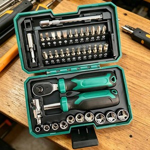 Juego de 40 Llaves de Trinquete Dobles con Juego de Puntas para Destornillador, Estuche Rígido, Caja de Herramientas para Reparaciones Automotrices - Product Image 1