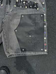 <span class=keywords><strong>Jeans</strong></span> da <span class=keywords><strong>Uomo</strong></span> Streetwear Chic su Misura Pantaloncini di Denim Larghi Vintage Sbiaditi - Product Image 3