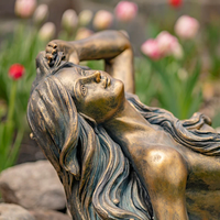 Statue de sirène en bronze coulé artisanal de grande taille avec base en marbre pour la décoration de jardin, fontaine, patio, résistante aux intempéries, lourde, pour extérieur