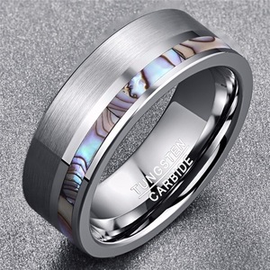 Trang Sức Thời Trang Nhẫn Cưới Đơn Giản Cổ Điển Đánh Bóng Cao Sang Trọng Nhẫn Cacbua Vonfram Bạc Vỏ Bào Ngư Cho Nam - Product Image 4