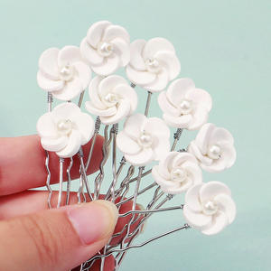 Jepit rambut pengantin wanita, aksesori rambut wanita modis buatan tangan, Set jepit rambut mutiara tanah liat polimer - Product Image 3