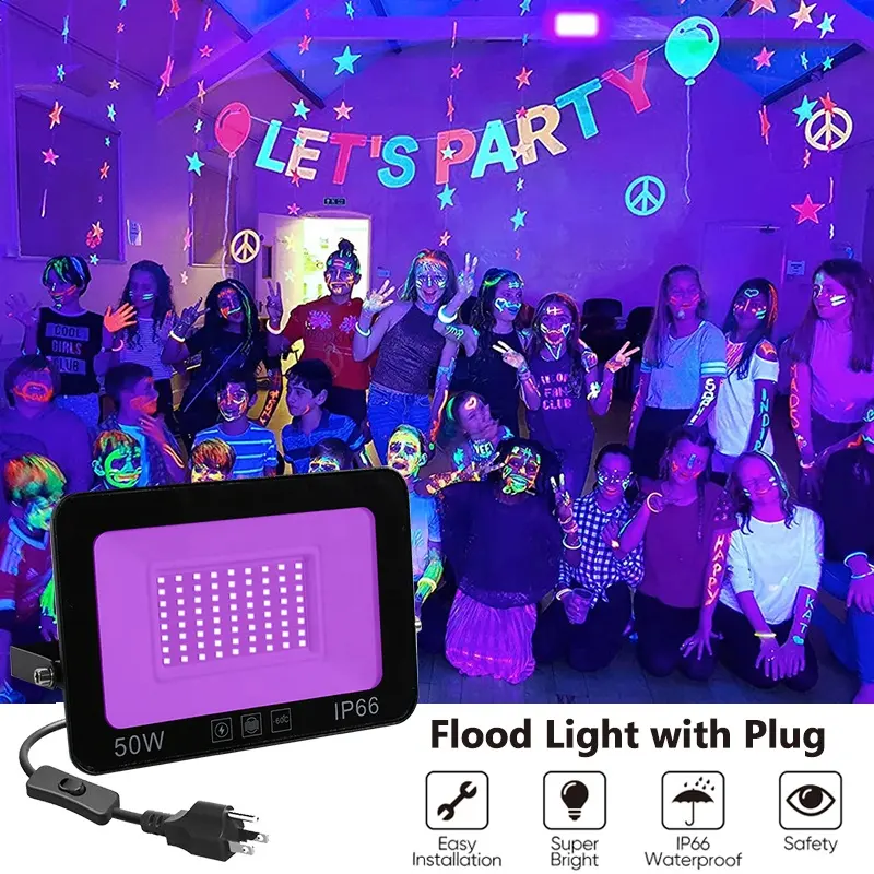 220V Outdoor Floodlight Led Spotlight Waterproof 10W 20W 30W 50W 200W Indoor UV Black Lights 365nm For Party