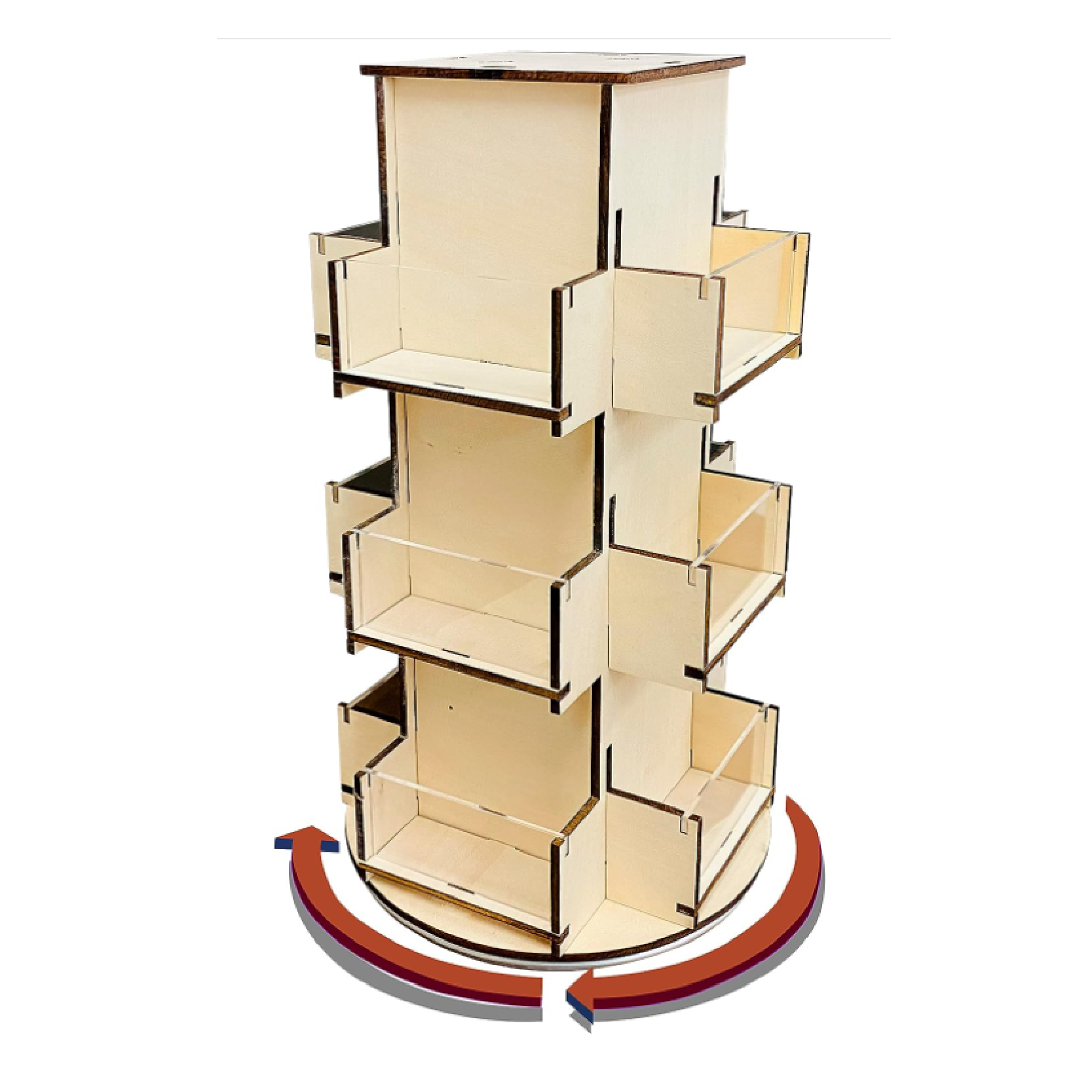 Rotating 3 Tier Wooden Display Stand 4-Sided Display Rack 360 Degree Spinning Display Stand for Coasters Stickers Retail — view 4