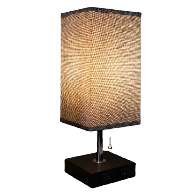 High quality fabric lampshade intelligent modern Square USB charging Table Lamp