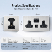 Interrupteurs muraux multifonctions de style européen/britannique en acier inoxydable brossé argenté avec prises USB Type-C