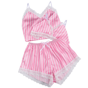 Fabricante de pijamas para mujer, venta al por mayor de camisolas de imitación de seda, holgadas, cómodas, con encaje, conjunto de dos piezas, lencería, bata. - Product Image 3