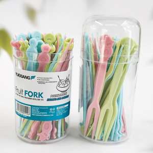 Ensemble de fourchettes à fruits en plastique, fourchettes à gâteau à deux dents de style dessin animé, fourchettes à fruits/en-cas jetables emballées en sachet/ou en seau - Product Image 3
