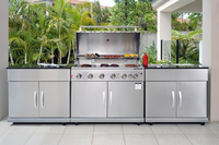 Armoires murales de cuisine industrielles modernes en acier inoxydable avec évier, charnières et glissières de tiroir pour villa, jardin extérieur et ensemble barbecue