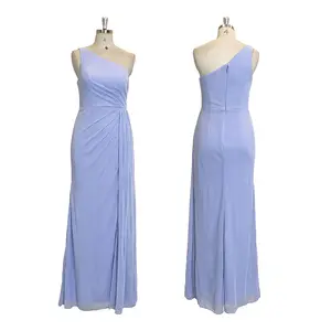 TEENYEE Lavender Purple Bridesmaid Dress Elegant Formal One-Shoulder Leg Slit Maxi Sheath Women Party Evening Draped