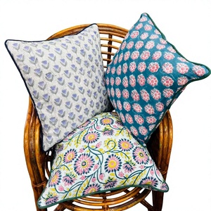 Block Print Pillow <b>Cover</b> Handmade Boho Cotton Cushion with Piping Design Cotton Fabric <b>Throw</b> Pillow <b>Covers</b> - Product Image 1