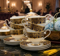 Service à Thé et Café de l'Après-midi de Mariage, Assiettes à Dessert en Porcelaine Fine de Chine Style Luxe Doré en Relief – 24 Pièces