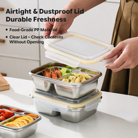 Boîte à lunch Bento Clip Lock à 3 compartiments, boîte à lunch pour enfants, boîte de préparation des repas empilable et étanche avec anneau d'étanchéité en silicone
