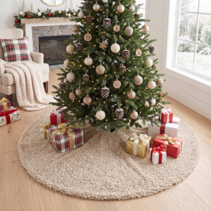 Beige Sherpa Fleece 58in Christmas Tree Collar Noel Accessories Cozy Home <b>Xmas</b> Tree Base Cover Decoration - Product Image 3