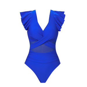 Maillot de bain une pièce pour femme, à manches volantées, découpes en maille, froncé, effet ventre plat, vente en gros pour l'été, la plage et la <span class=keywords><strong>piscine</strong></span> - Product Image 3