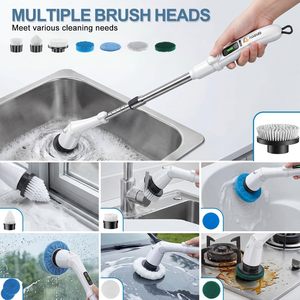 Brosse de nettoyage électrique rechargeable, nettoyeur sans fil à 3 vitesses réglables avec lumière LED et 7 têtes de brosse remplaçables - Product Image 3
