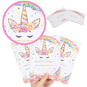 Nicro 24set Rainbow Glitter Magical Unicorn Kids Birthday Party Tarjetas de invitación de doble cara en blanco con sobres Suministros para fiestas - Product Image 1
