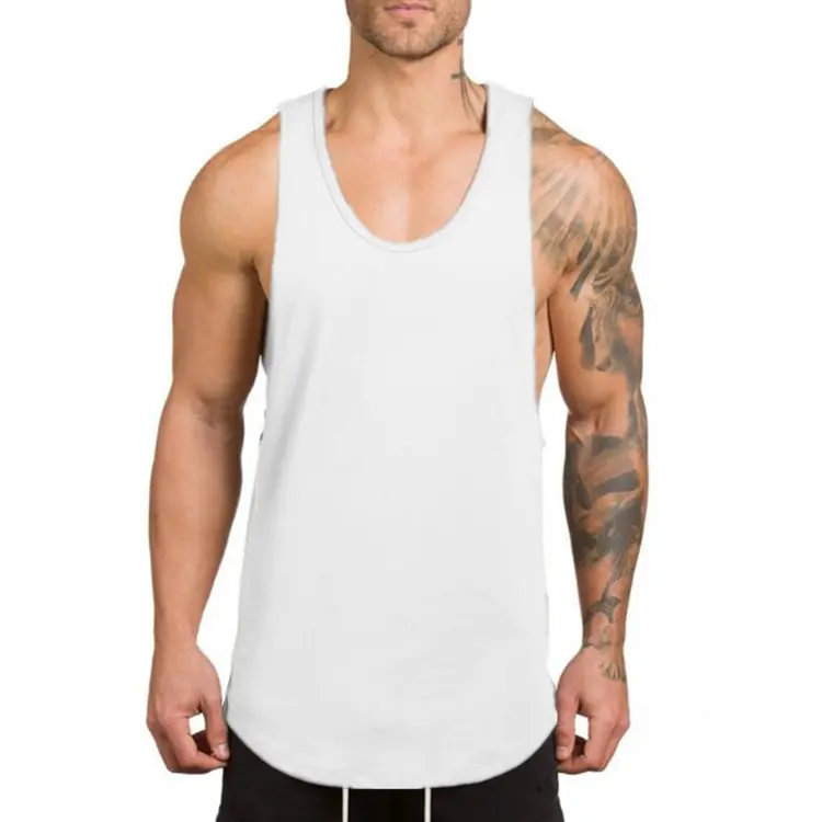 OEM Customize Logo Men'S 100% Cotton Summer Solid V Neck Training Wear Custom Vest Men'S Sports T-Shirts