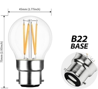 Ampoule LED à filament globe Edison G45 rétro, blanc chaud, dimmable, PES SAA ETL B22 E14 E26 E27 12V 24V 36V