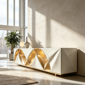 <span class=keywords><strong>Credenza</strong></span> di Design Moderna e Lussuosa, Mobile TV Bianco e Oro Scolpito, Arredo Art Deco per <span class=keywords><strong>Soggiorno</strong></span>, Mobile Contenitore per Progetti Villa - Product Image 6