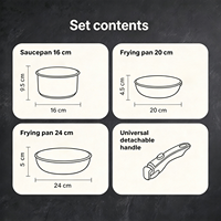 Ensemble d'ustensiles de cuisine durables et écologiques en acier inoxydable, poêle, casserole, poignées en bakélite détachables, compatible induction, passe au lave-vaisselle