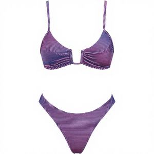 MLY Bikini Sexy de 2 Piezas para Mujer con Logotipo Personalizado, Sin Tirantes, Volantes, Botones de Cristal, Rayas de Spandex/Nylon, Joyería de Moda, Push-Up - Product Image 4