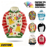 Sweat à capuche pour homme en polyester avec sublimation personnalisée, motif clochette, impression intégrale 3D pour les fêtes de Noël