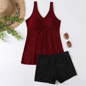 New kích thước lớn của phụ nữ riêng biệt áo tắm nổ cao-Eo áo tắm nhiều màu in đồ bơi bảo thủ - Product Image 4