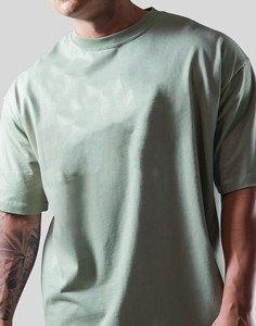 T-shirt europea in cotone di ispirazione sportiva da uomo 260G di tendenza estiva pesante a maniche corte di colore solido lunga 'coppia' - Product Image 6