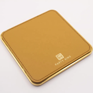 Dessous de verre professionnel en cuir pour tasse <span class=keywords><strong>à</strong></span> café avec impression de logo Dessous de verre en cuir en métal doré - Product Image 6