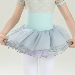 High Quality Fashion Cute Kids Girls Child Lace Short Sleeve Nylon Spandex Ballet Leotards Dance Sets Silk Dance Skirts