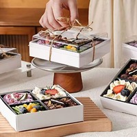 Bestseller Internet : Boîte à gâteaux chinois quatre saveurs, en papier pliable, avec grille à quatre compartiments pour desserts cuits aux fruits et à la crème