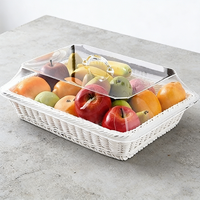 Panier à pain rectangulaire en rotin PP, fait main, écologique, moderne, gain de place, avec couvercle en acrylique, plateau de service en plastique blanc pour