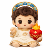 Poupée Jésus brodée en peluche super douce personnalisée avec motif ange tenant une flamme en forme de cœur pour cadeaux religieux et collectionneurs ODM
