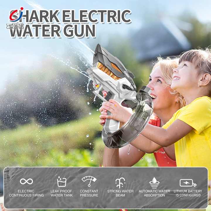 Chengji High Pressure Squirt Gun Outdoor Pool Play Large Capacity Automatic Electric Shark Water Gun for Kids