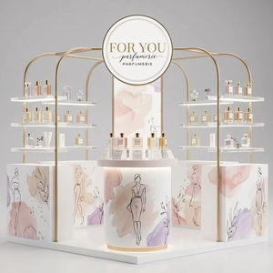 Luxury Perfume Pop up Kiosk Custom Modular Fragrance Display Stand Cream French Style <b>Champagne</b> Gold Retail Display Furniture - Product Image 1