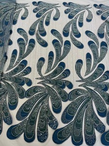 Tessuti ecologici in pizzo con perline e paillettes nigeriane per festa da sposa con motivo <span class=keywords><strong>a</strong></span> <span class=keywords><strong>maglia</strong></span> MOQ 5 metri - Product Image 4