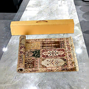 ZYNah Hand Knotted Wool Silk <b>Prayer</b> <b>Mat</b> Rectangle Muslim Pattern Non-Slip Rubber Backing Low Pile - Product Image 1